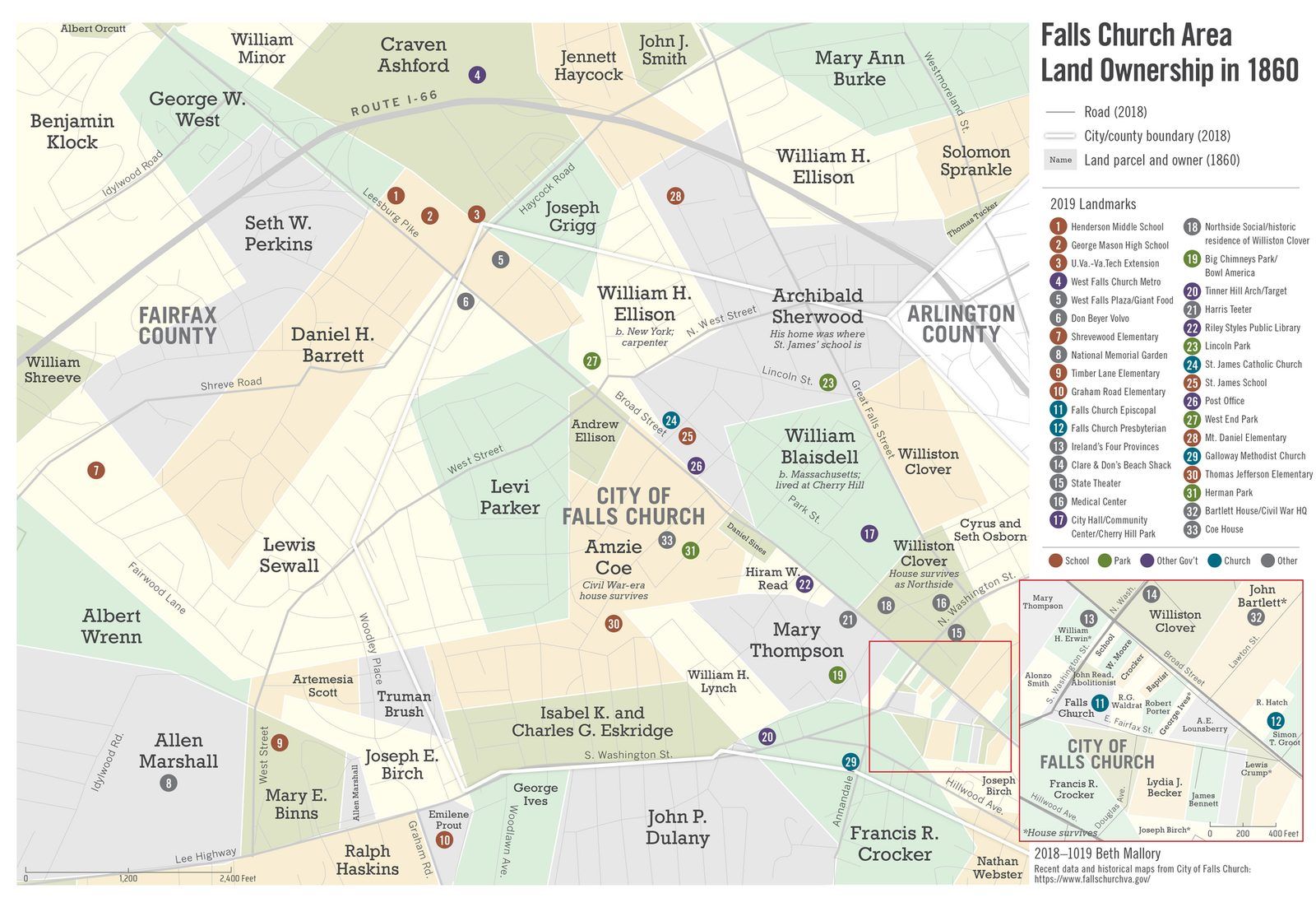 Falls Church, Virginia Land Ownership in 1860